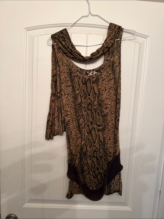 L.A.M.B. Tops - L.A.M.B. Brown Snake-Print Asymmetrical One-Shoulder Dress